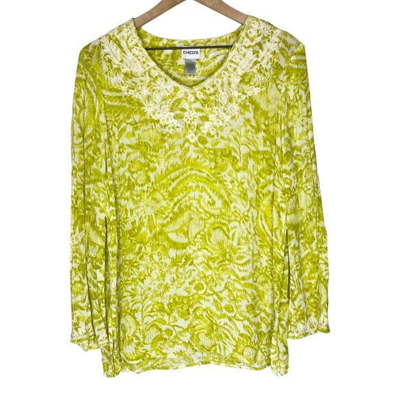 Y2K Chico’s embroidered Floral Long Sleeve Blouse size Medium - Picture 1 of 4